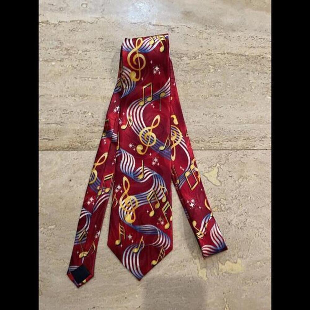Men‎ Red Musical Notes Necktie Handmade Steve Harris
